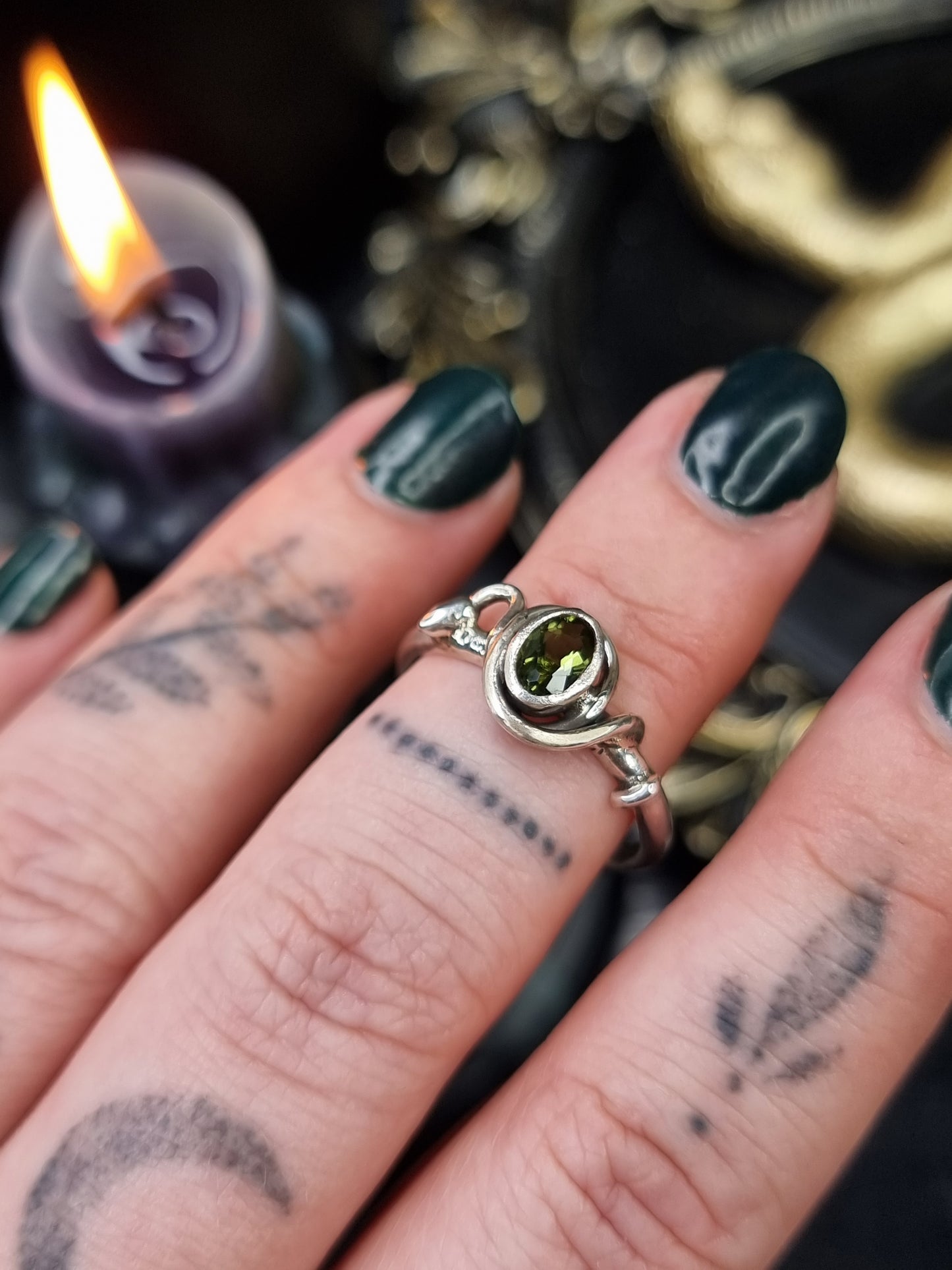 Moldavite Coiled Ring (UK Q 1/2)