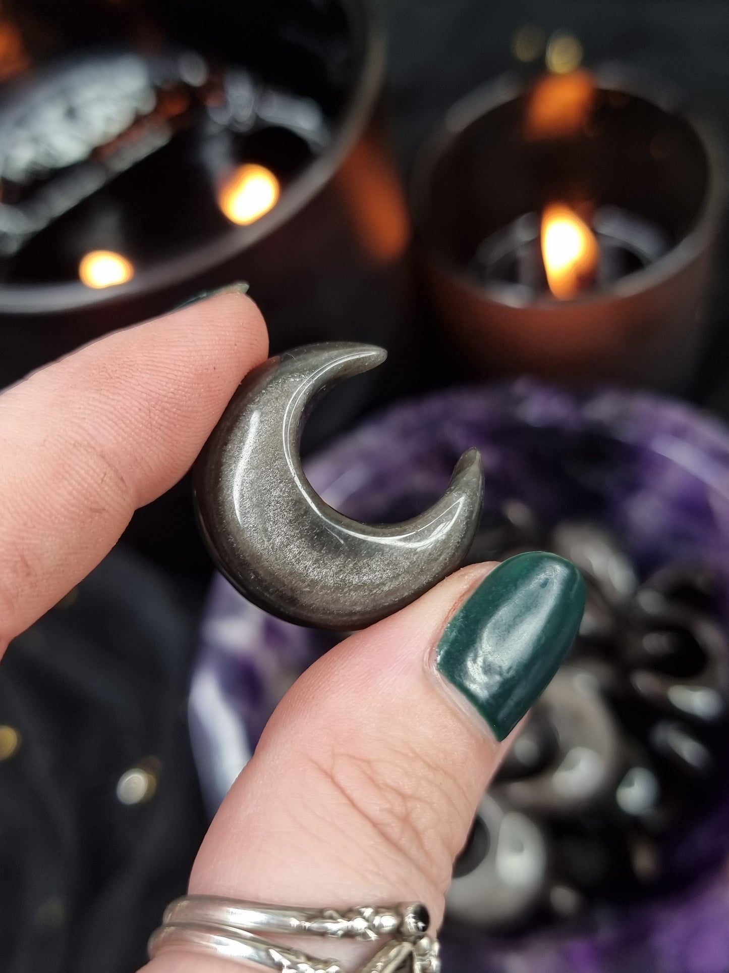 Sheen Obsidian Moon Carving