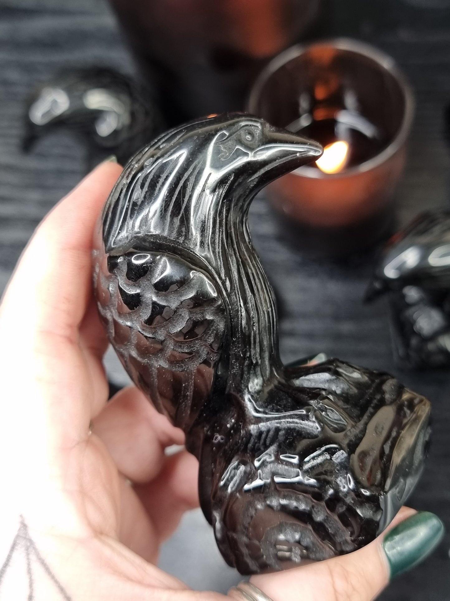 Obsidian Raven Carving