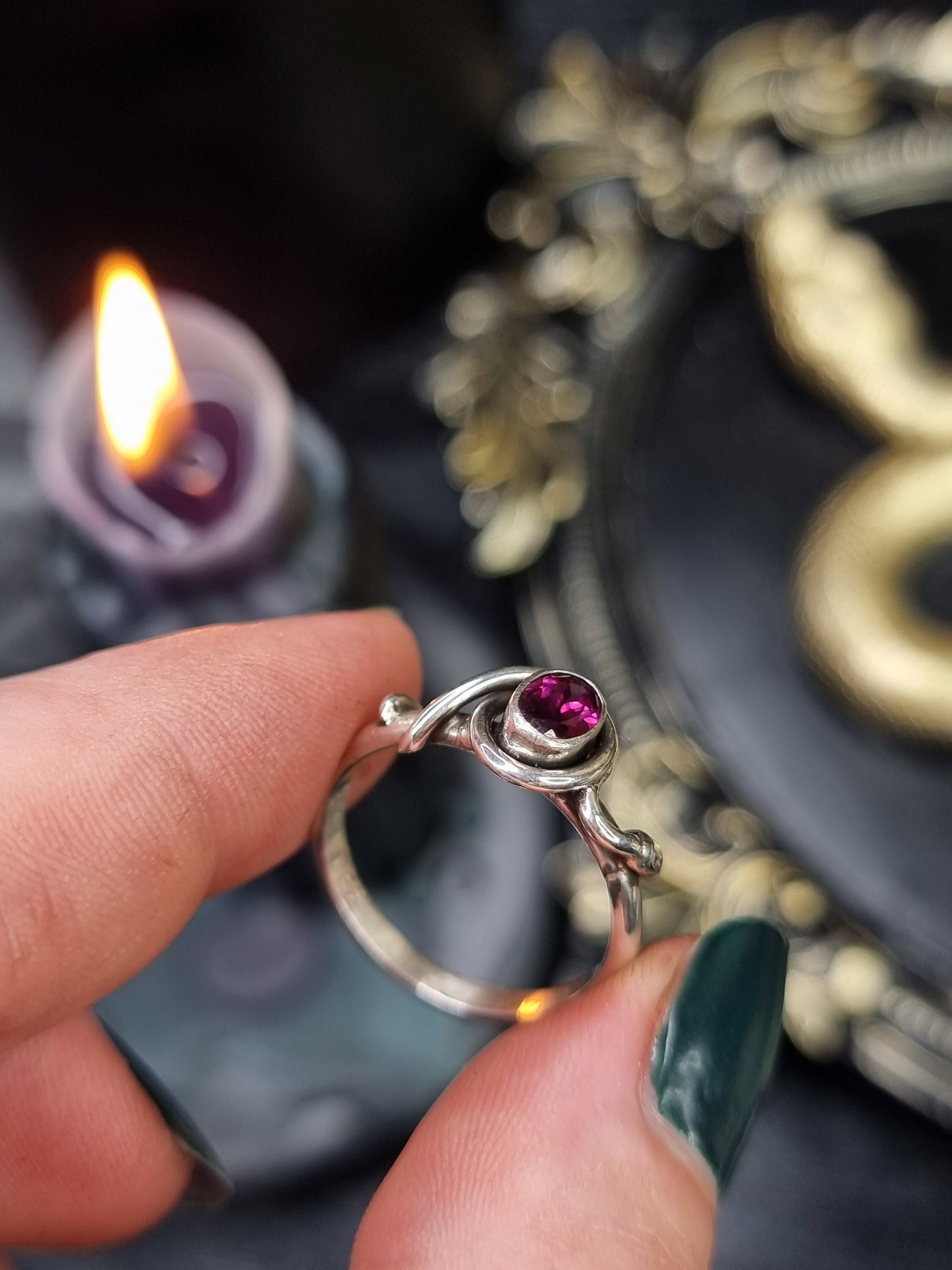 Rhodolite Garnet Coiled Ring (UK O)