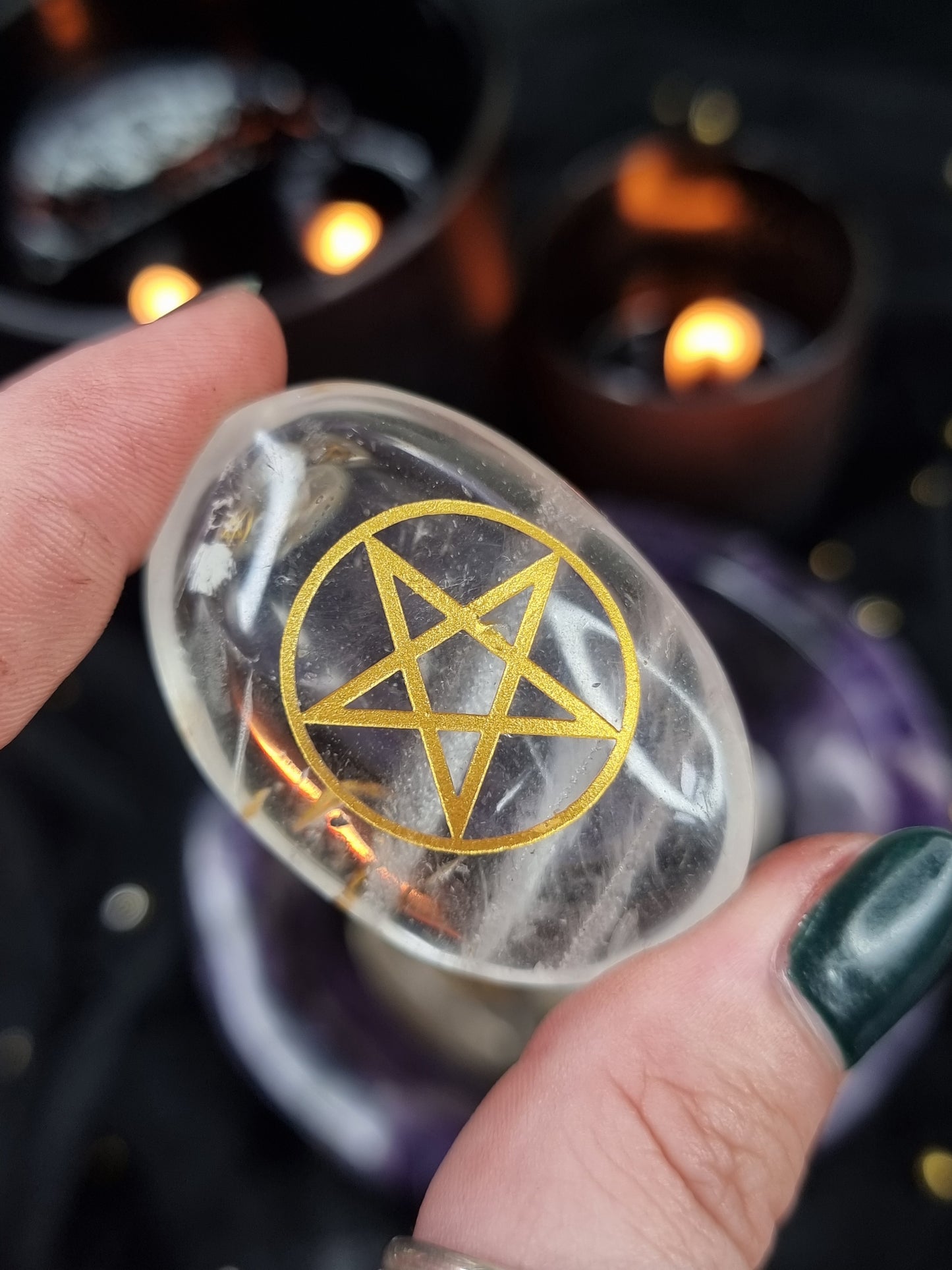 Pentacle Quartz Palm Stone