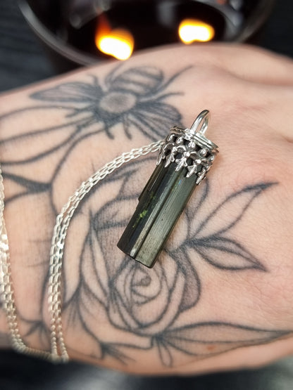 Raw Green Tourmaline Cathedral Necklace