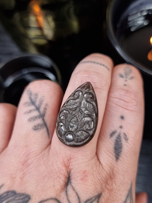 Silver Sheen Obsidian Carving PYP