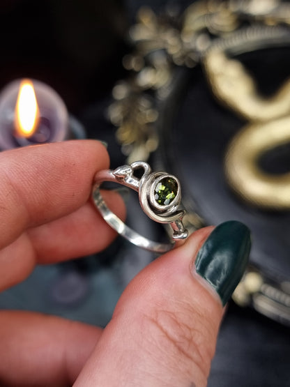 Moldavite Coiled Ring (UK Q 1/2)