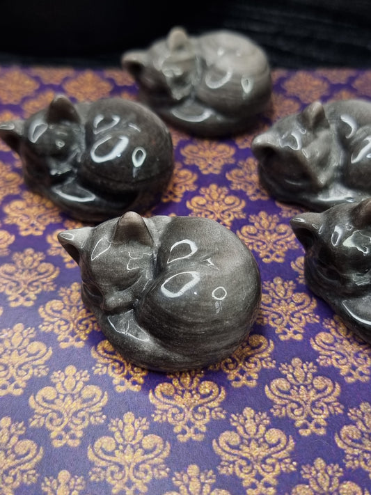 Sheen Obsidian Cat Carving