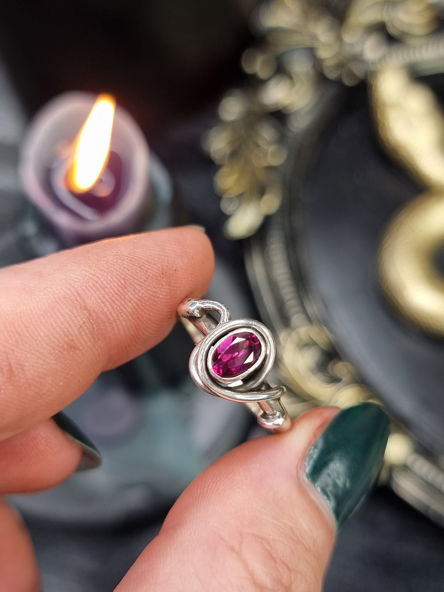 Rhodolite Garnet Coiled Ring (UK O)