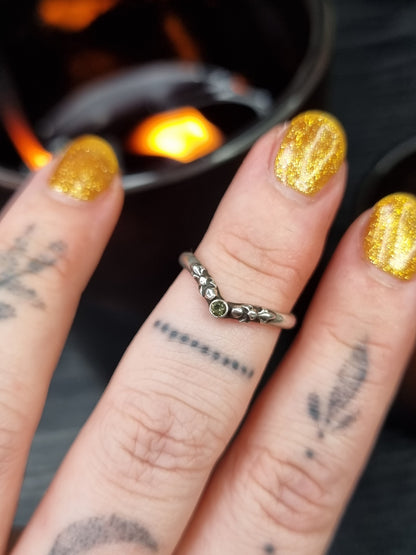 Moldavite Adorn Wishbone ring (UK J)