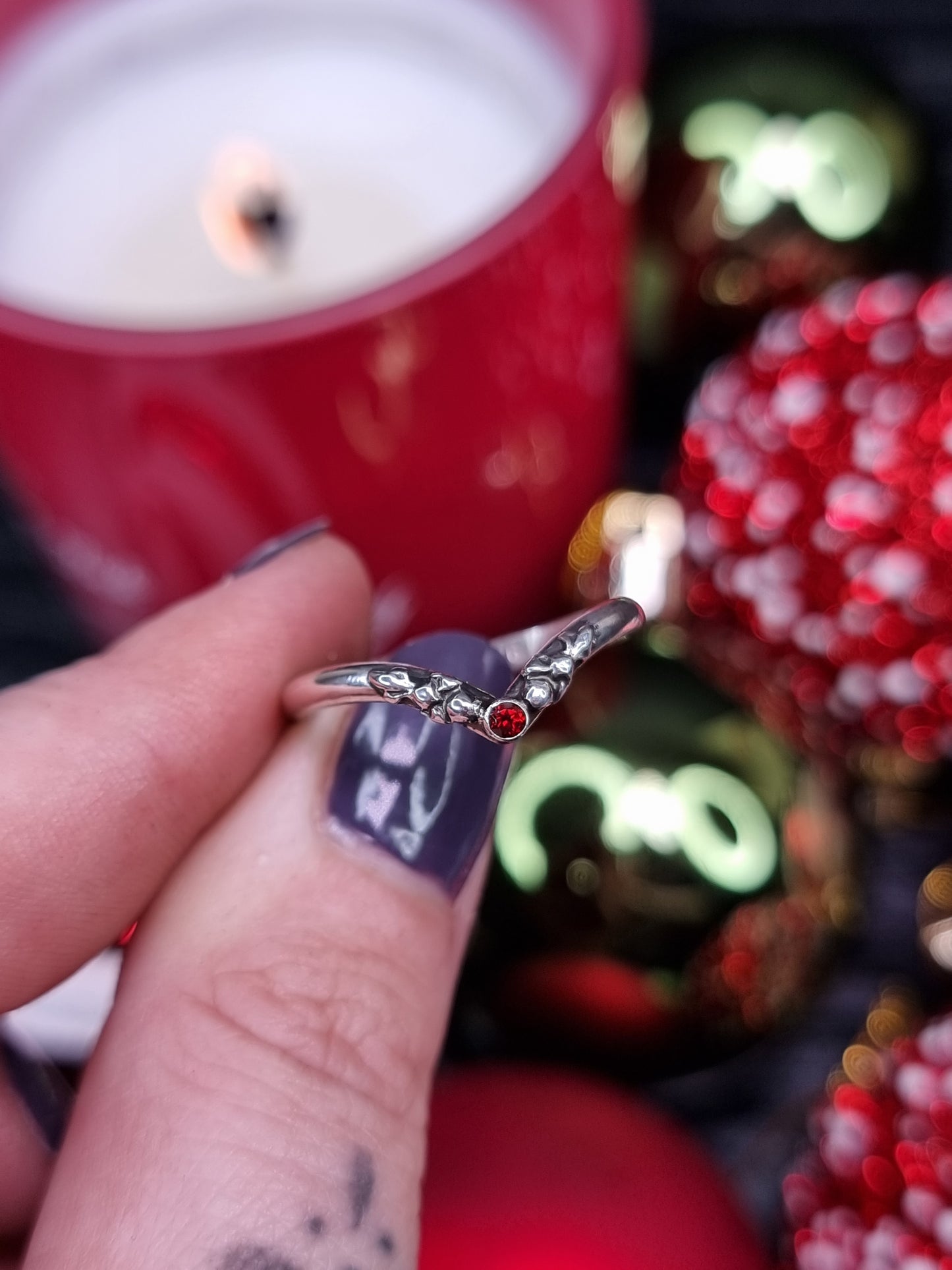 Limited Edition Garnet Adorn Wishbone ring MTO