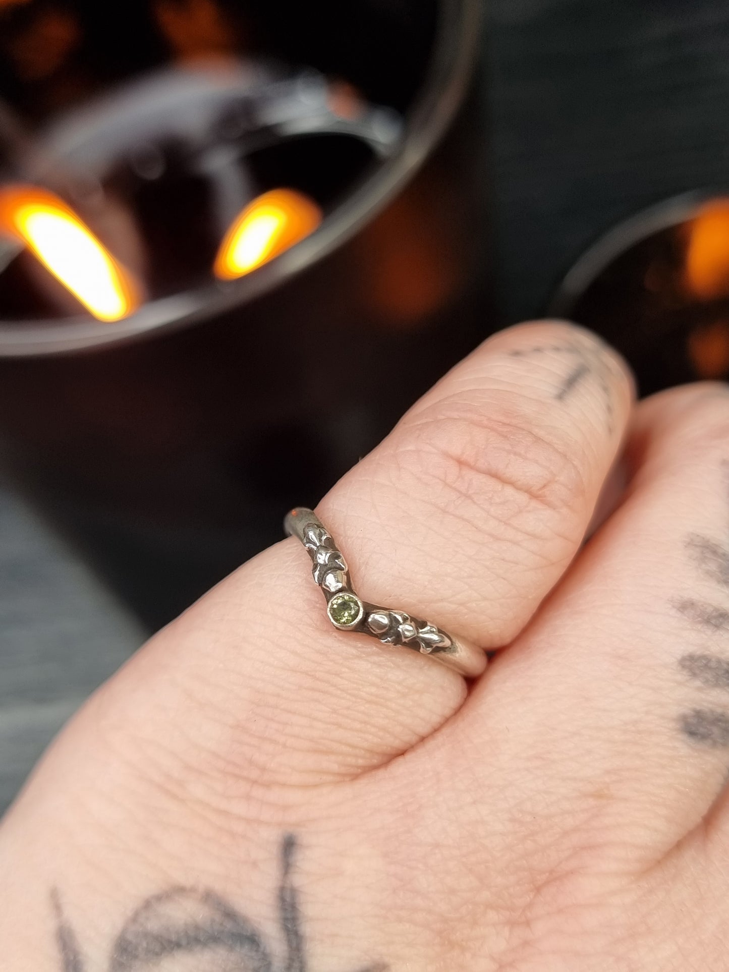 Moldavite Adorn Wishbone ring (UK J)