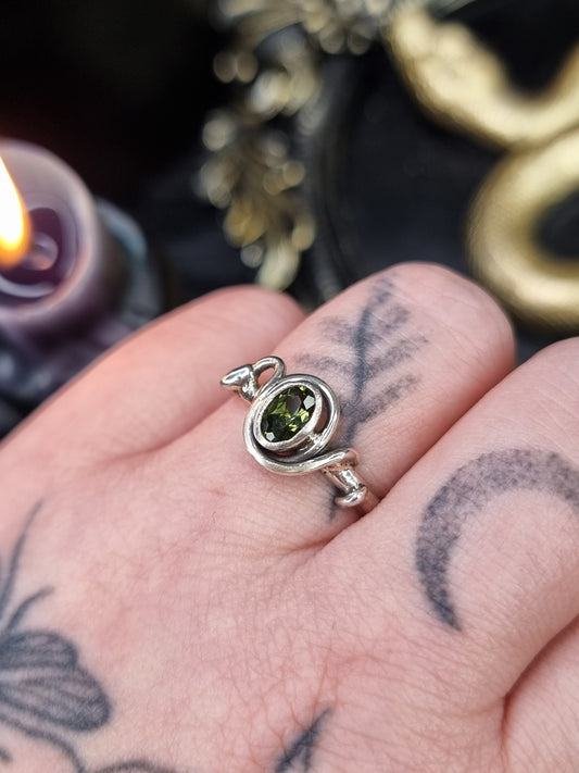 Moldavite Coiled Ring (UK Q 1/2)