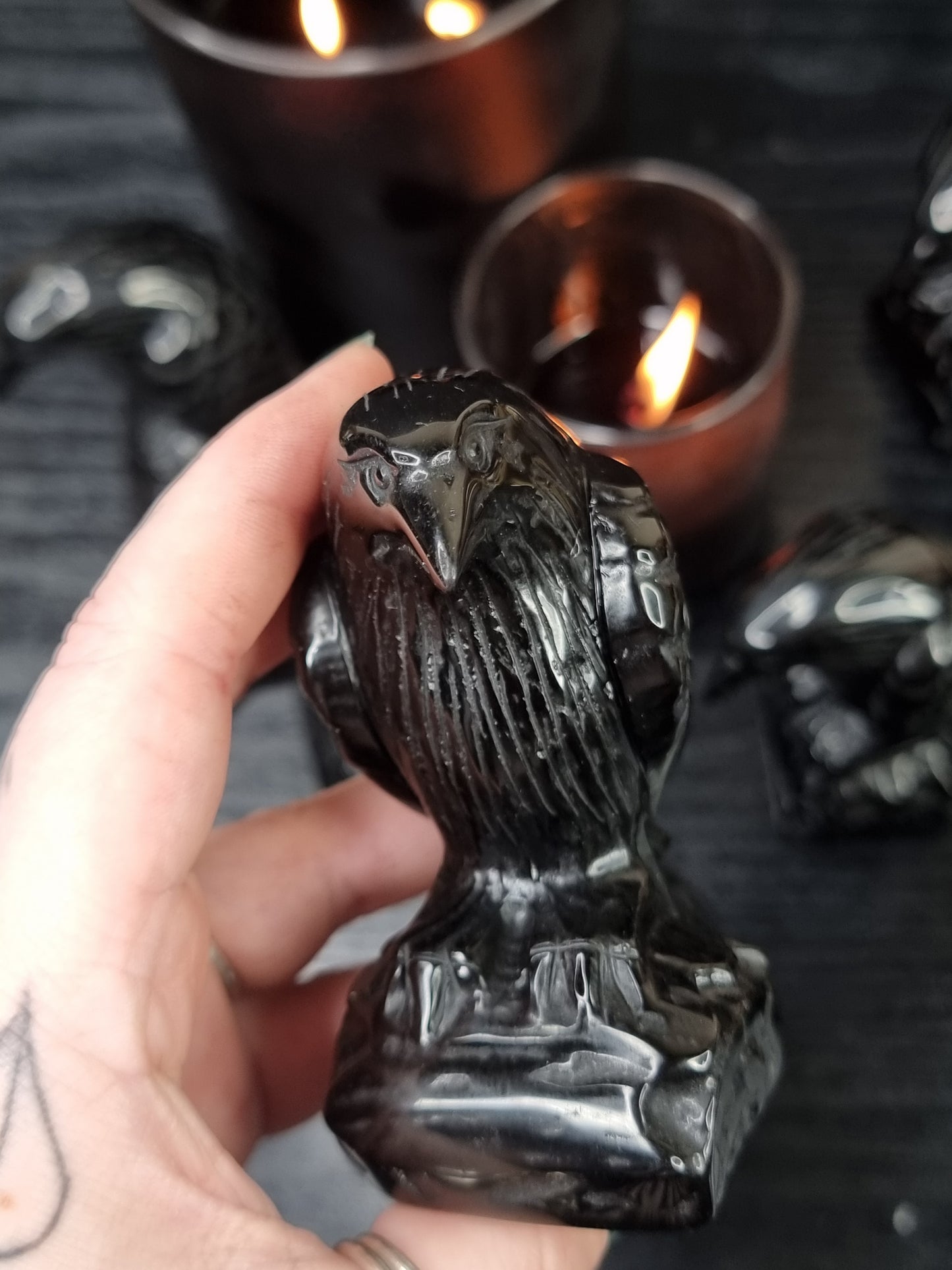 Obsidian Raven Carving