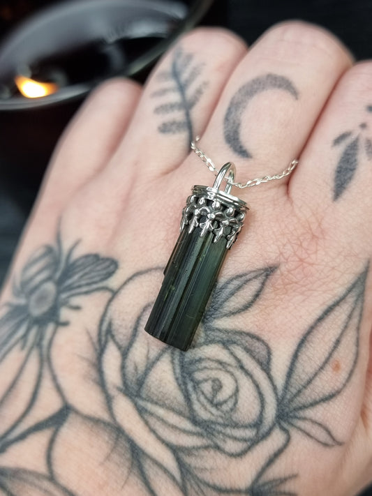 Raw Green Tourmaline Cathedral Necklace