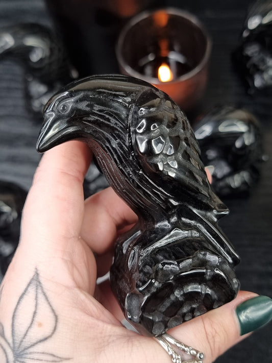 Obsidian Raven Carving