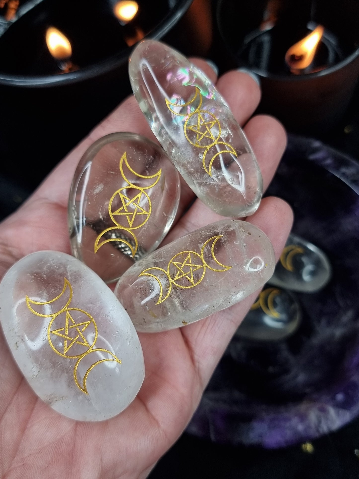 Triple Moon Quartz Palm Stone